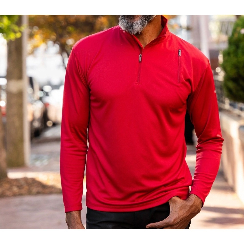 Scottevest‎ SeV SJ QZIP Mens Large Red Bamboo Blend Quarter Zip Travel Pullover